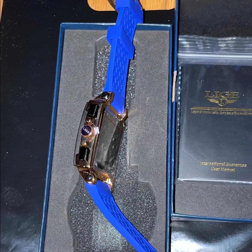 Blue and Black Men's Watch